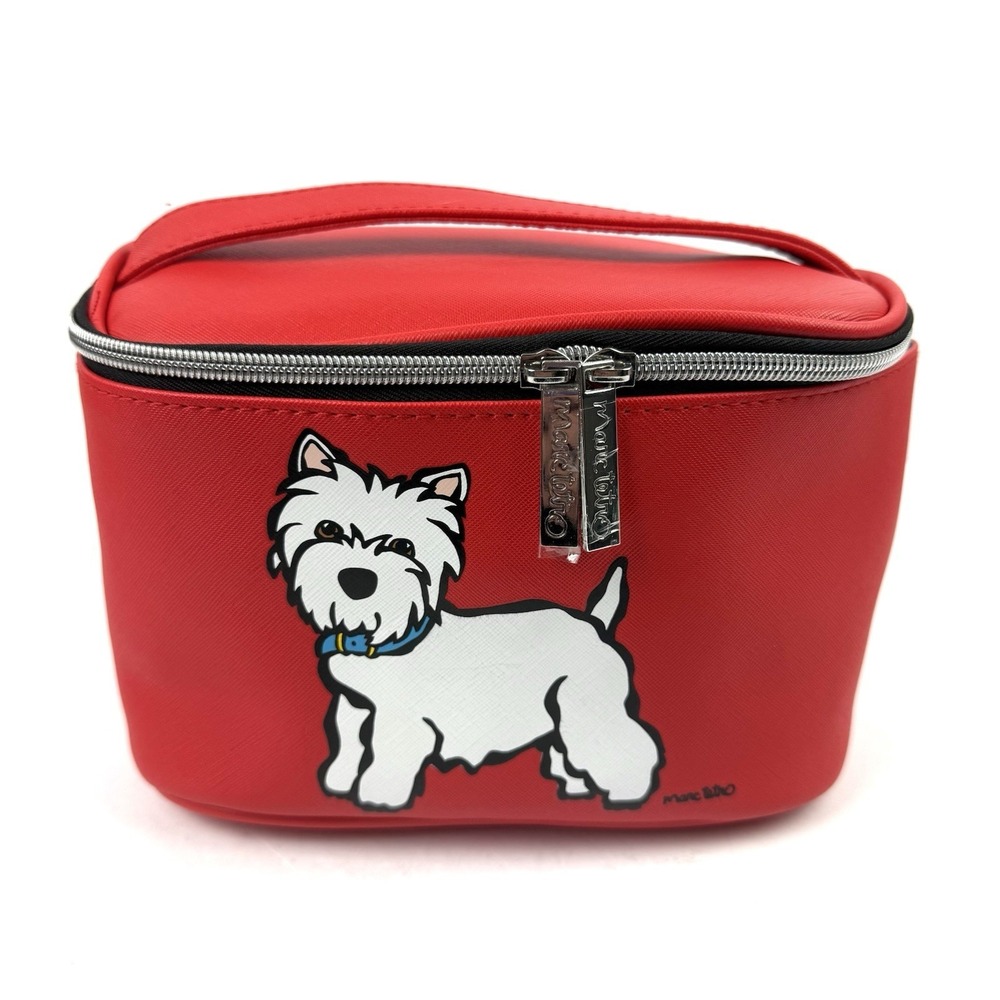 Marc Tetro Westie Cosmetic Case Red Faux Leather Large West Highland Dog NEW